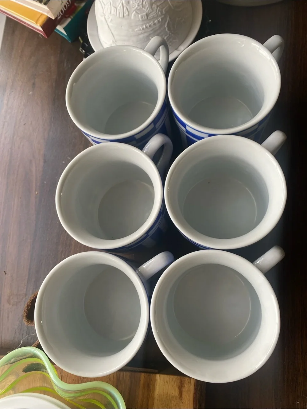 Set of 6 vintage IDG Williams Sonoma Blue and White Striped Ceramic Mugs